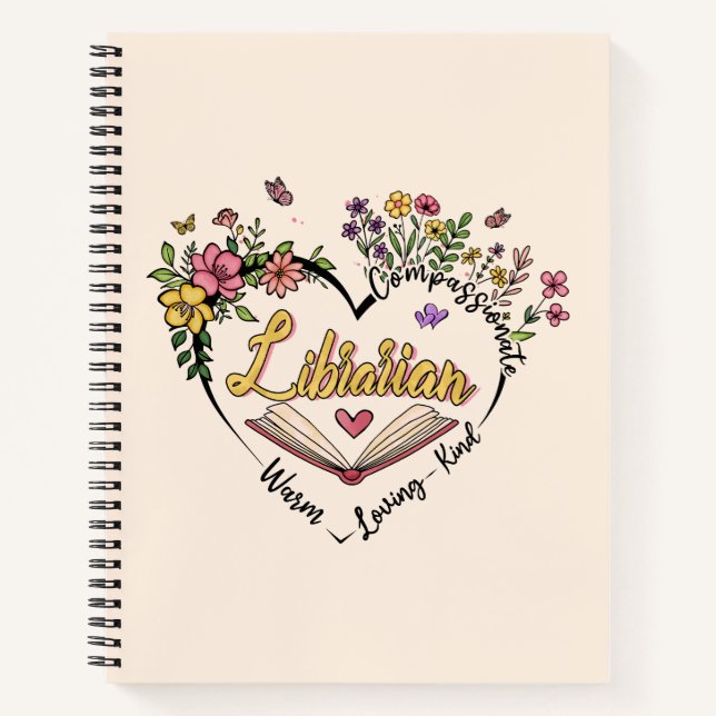 Compassionate Librarian – Floral Heart Design Notebook (Front)