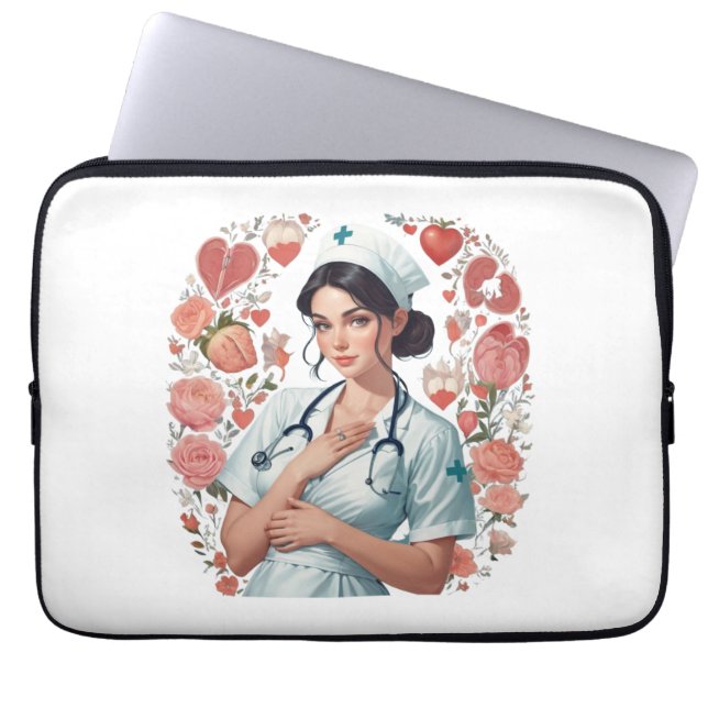 Compassionate Nurse – Elegant Floral Art Illustrat Laptop Sleeve (Front)