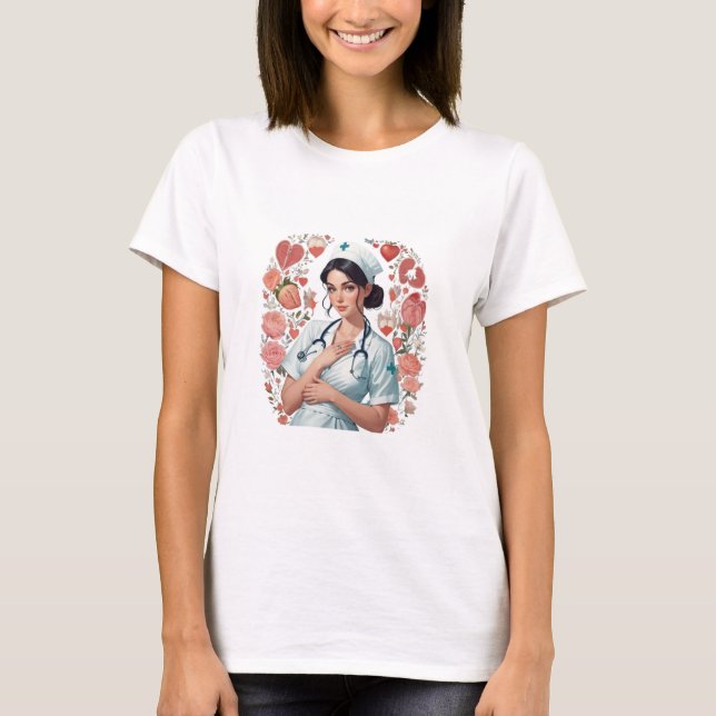 Compassionate Nurse – Elegant Floral Art Illustrat T-Shirt (Front)