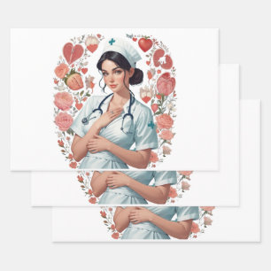 Compassionate Nurse – Elegant Floral Art Illustrat Wrapping Paper Sheet