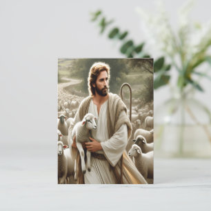 Compassionate Shepherd With Gentle Flock Postcard