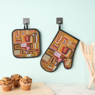 Compensation, Kandinsky Inspired Geometric Art Oven Mitt & Pot Holder Set