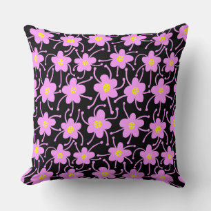 Competing Flowers - Light Violet and Yellow on Blk Cushion