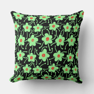 Competing Flowers - Mint Green and Red on Black Cushion