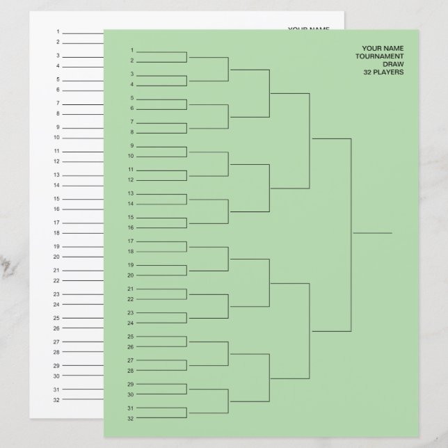 Competition draw template sheets for 32 players (Front/Back)