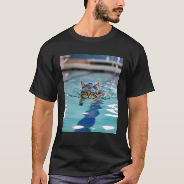 competitive swim team funny kitty cat swimming T-Shirt (Front)