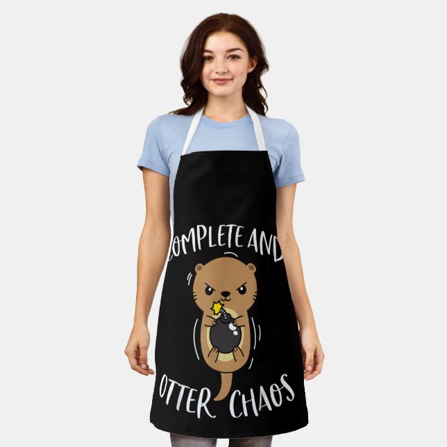 Complete and Otter Chaos Funny Cute Sea Otter Pun Apron (Worn)