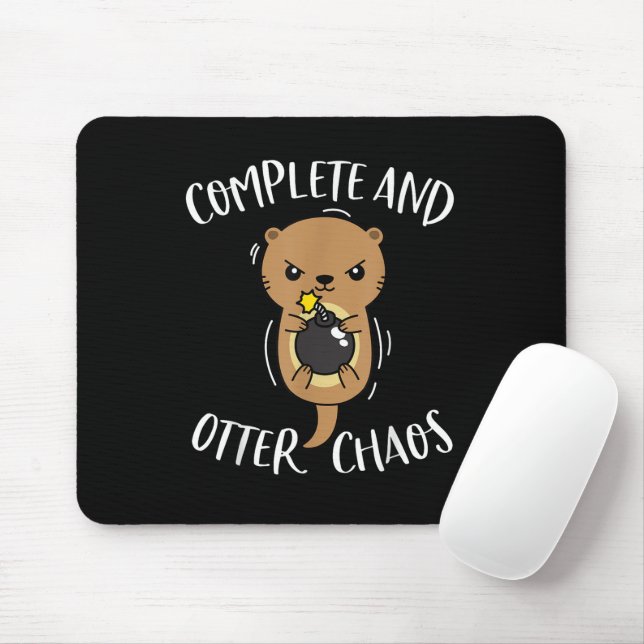 Complete and Otter Chaos Funny Cute Sea Otter Pun Mouse Mat (With Mouse)