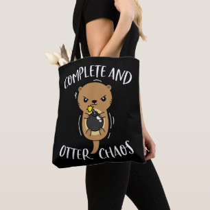 Complete and Otter Chaos Funny Cute Sea Otter Pun Tote Bag