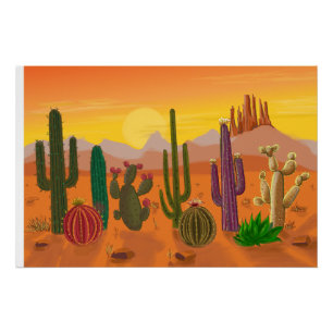 Complete cactus varieties, prickly plants poster