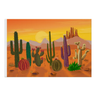 Complete cactus varieties, prickly plants poster