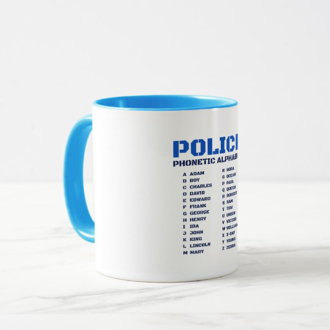 Complete Police Phonetic A to Z Alphabet Mug (Front Left)