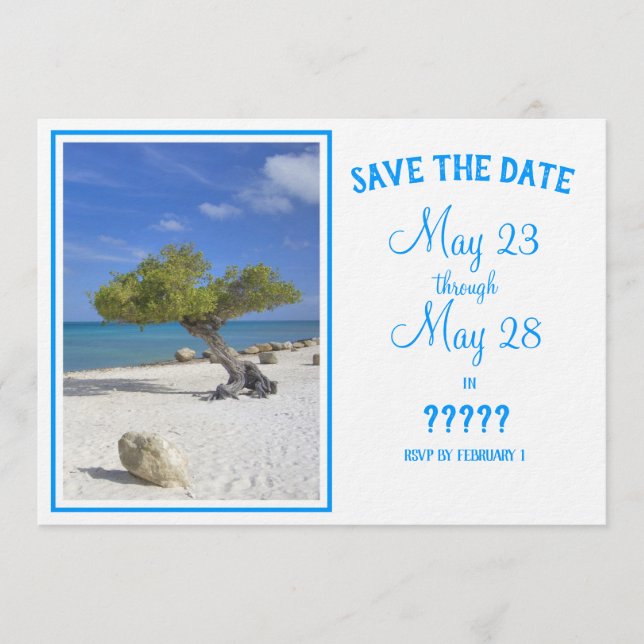 Completely Editable Save the Date Aruba Divi Tree Invitation (Front)