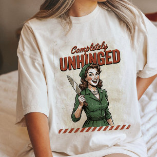 Completely Unhinged Retro Housewife With Knife Tri-Blend Shirt