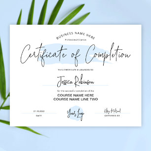 Completion Certificate Award Blue Watercolour
