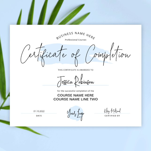 Completion Certificate Award Blue Watercolour (Creator Uploaded)