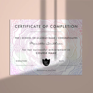 Completion Certificate Colourful Mandala Yoga Reik