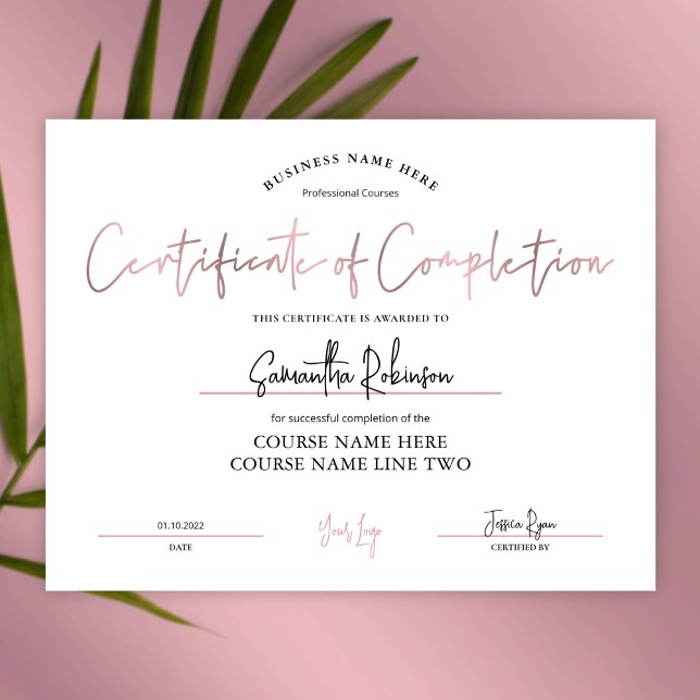 Completion Certificate Rose Gold Achievement Award (Creator Uploaded)