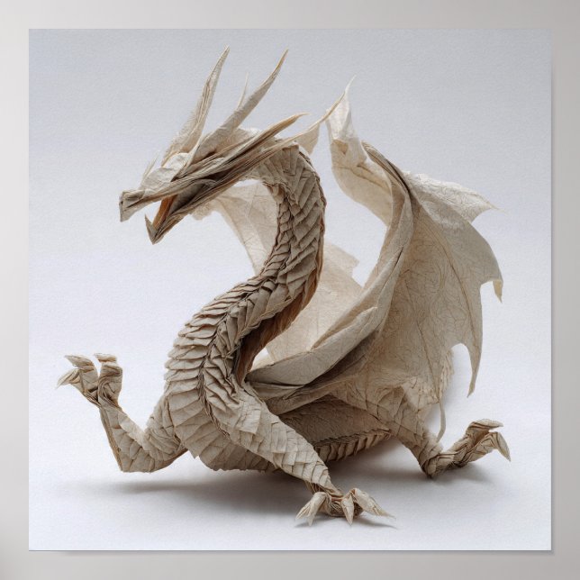 Complex Folded Origami Dragon Fine Art Poster (Front)