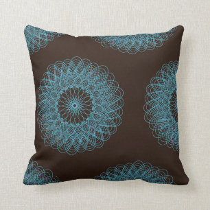 Complex Guilloche Flower pattern brown teal Cushion
