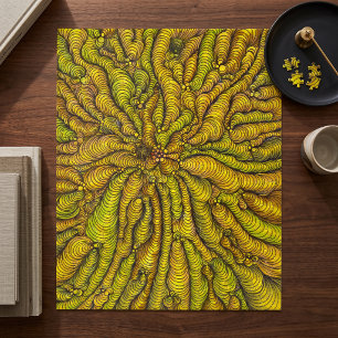 Complex Intricate Psychedelic Yellow Green Swirl Jigsaw Puzzle
