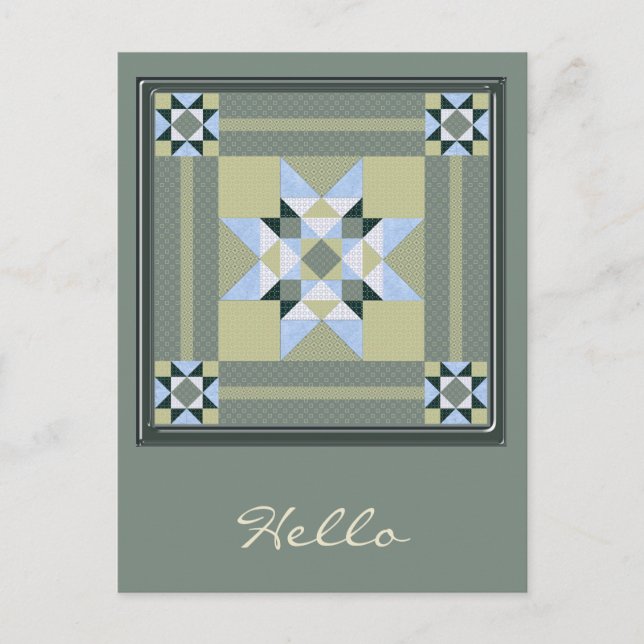 Complex Star Patch in Green & Blue Postcard (Front)