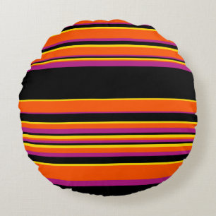 Complex Stripes - Black, Pink, Orange and Yellow Round Cushion