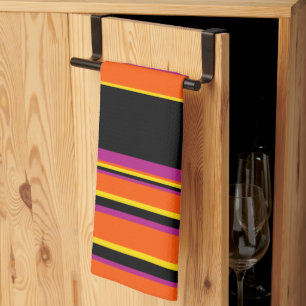 Complex Stripes - Black, Pink, Orange and Yellow Tea Towel