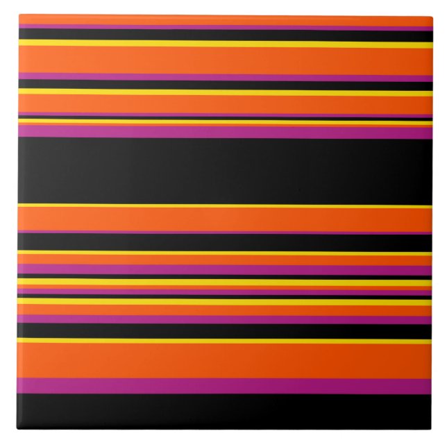 Complex Stripes - Black, Pink, Orange and Yellow Tile (Front)