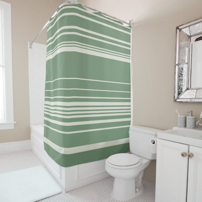 Complex Stripes in Green Shower Curtain (In Situ)