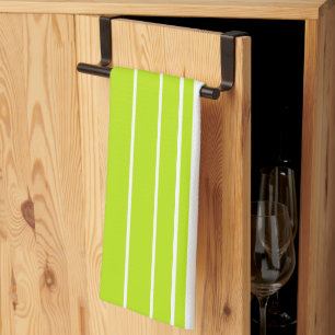 Complex Stripes in Lime Green and White  Tea Towel