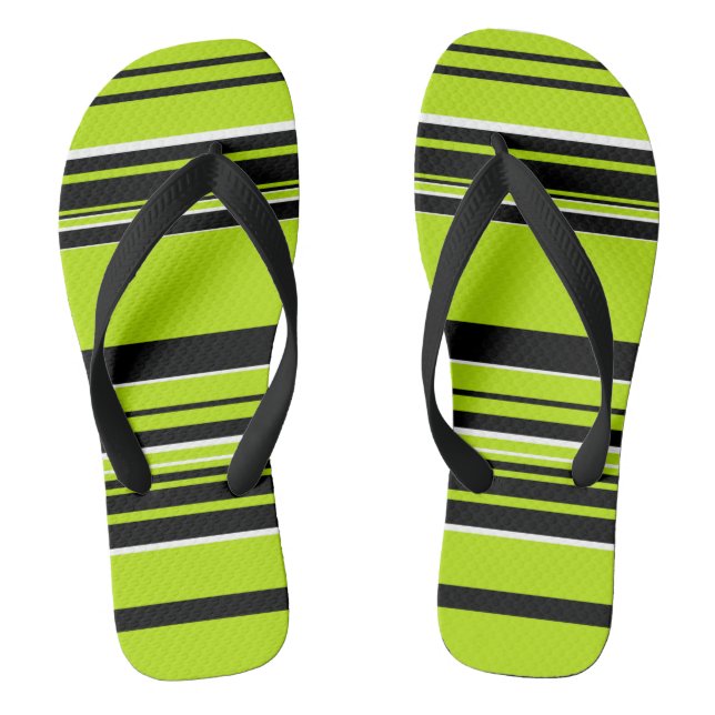 Complex Stripes - Lime Green Flip Flops (Footbed)