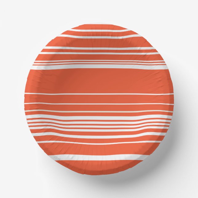 Complex Stripes - Orange and White Paper Plate (Front)