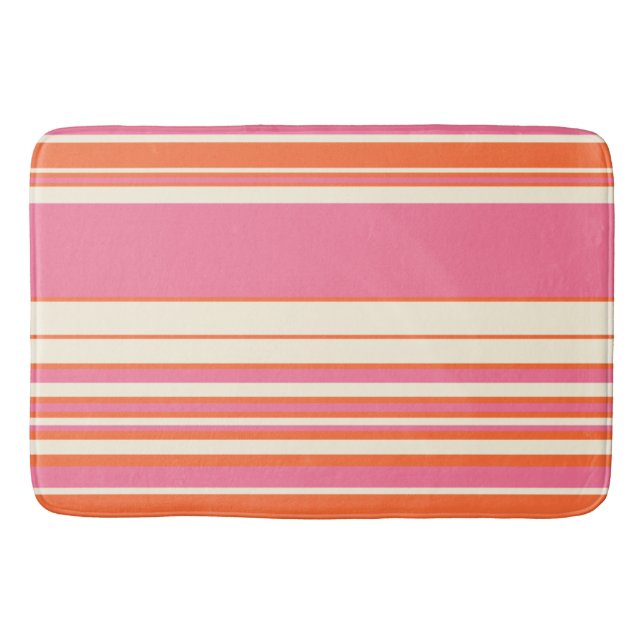 Complex Stripes - Pink, Orange and Cream Bath Mat (Front)