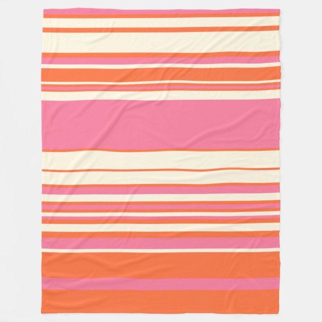 Complex Stripes - Pink, Orange and Cream Fleece Blanket (Front)