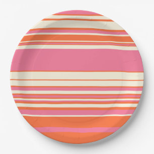 Complex Stripes - Pink, Orange and Cream Paper Plate