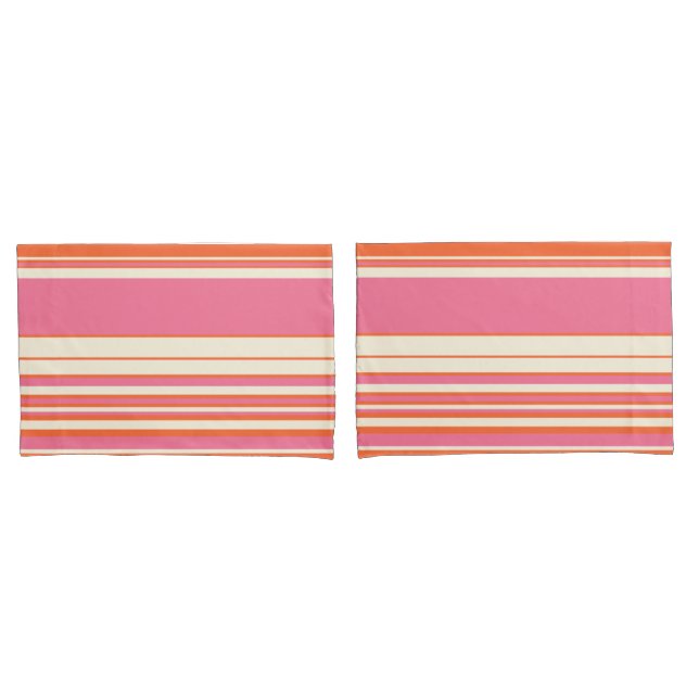 Complex Stripes - Pink, Orange and Cream Pillowcase (Front-Set)