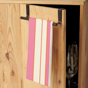Complex Stripes - Pink, Orange and Cream  Tea Towel