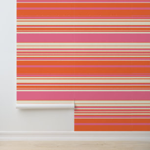 Complex Stripes - Pink, Orange and Cream Wallpaper
