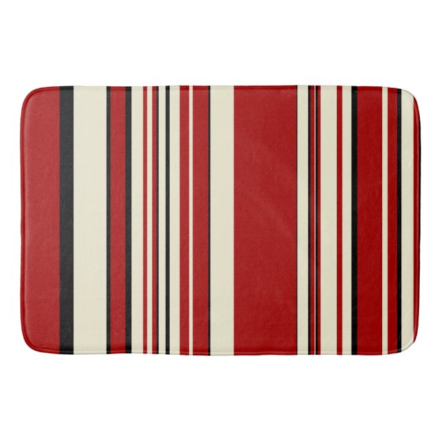 Complex Stripes - Red & Cream Bath Mat (Front)