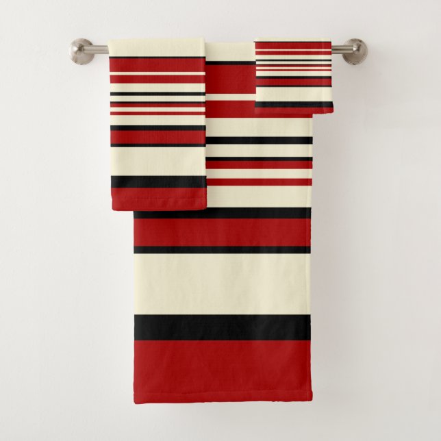 Complex Stripes - Red & Cream  Bath Towel Set (Insitu)