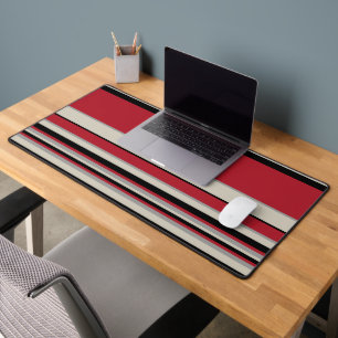 Complex Stripes - Red, Grey, Black and Bone White Desk Mat