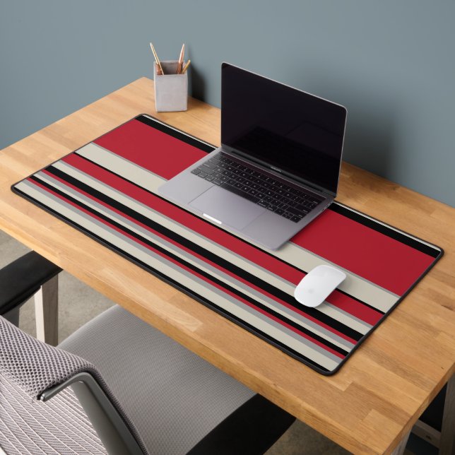Complex Stripes - Red, Grey, Black and Bone White Desk Mat (Office 2)