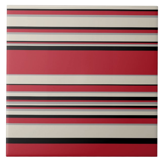 Complex Stripes - Red, Grey, Black and Bone White Tile (Front)