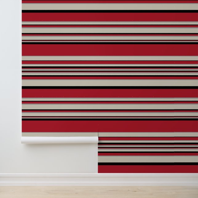 Complex Stripes - Red, Grey, Black and Bone White Wallpaper (Application)