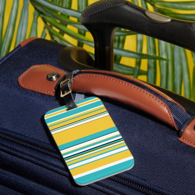 Complex Stripes - Turquoise and Yellow Luggage Tag (Front Insitu 1)