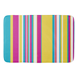Complex Stripes -Turquoise, Yellow, Pink and White Bath Mat