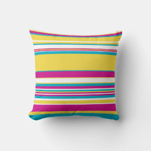Complex Stripes -Turquoise, Yellow, Pink and White Cushion
