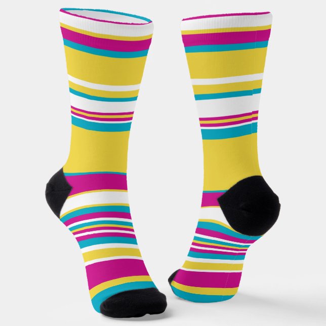Complex Stripes -Turquoise, Yellow, Pink and White Socks (Angled)