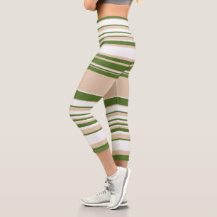 Complex Stripes - White, Sand and Palm Green Capri Leggings
